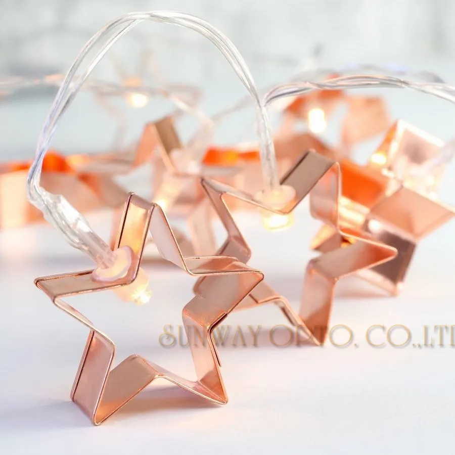 Гирлянда с 20 медными звездами на батарейках для печенья светодиодная