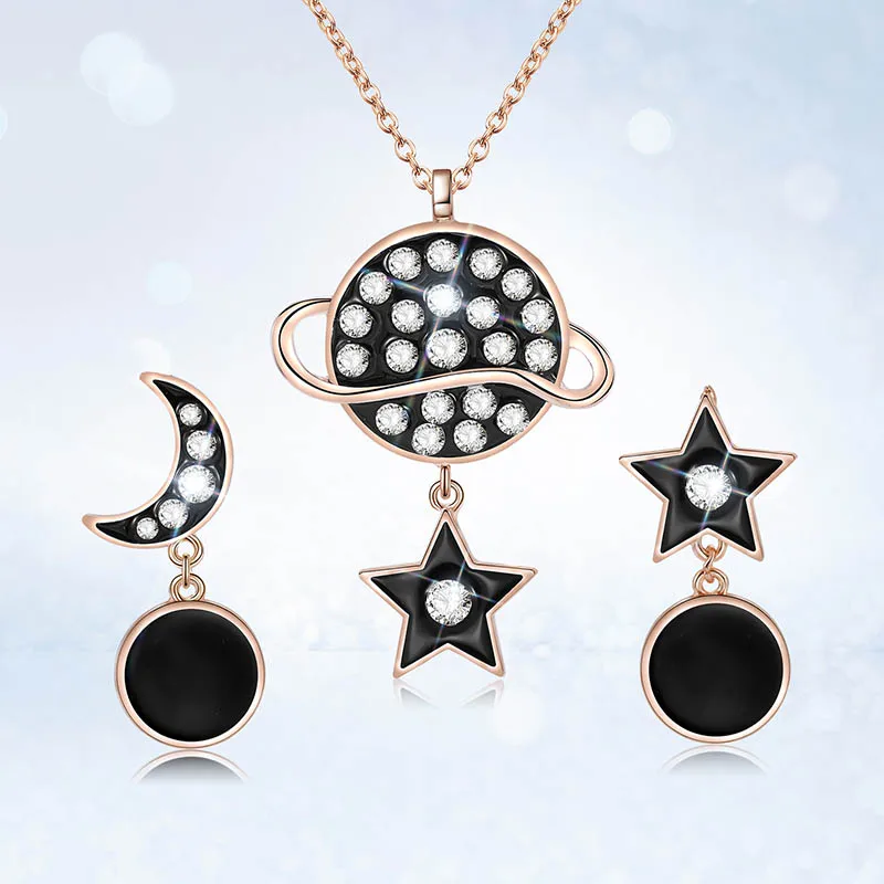 iMucci Fashion Crystal Earrings Necklace Jewelty Set for Women Ethnic Star&ampMoon Pendant Female Party Wedding Femme | Украшения и