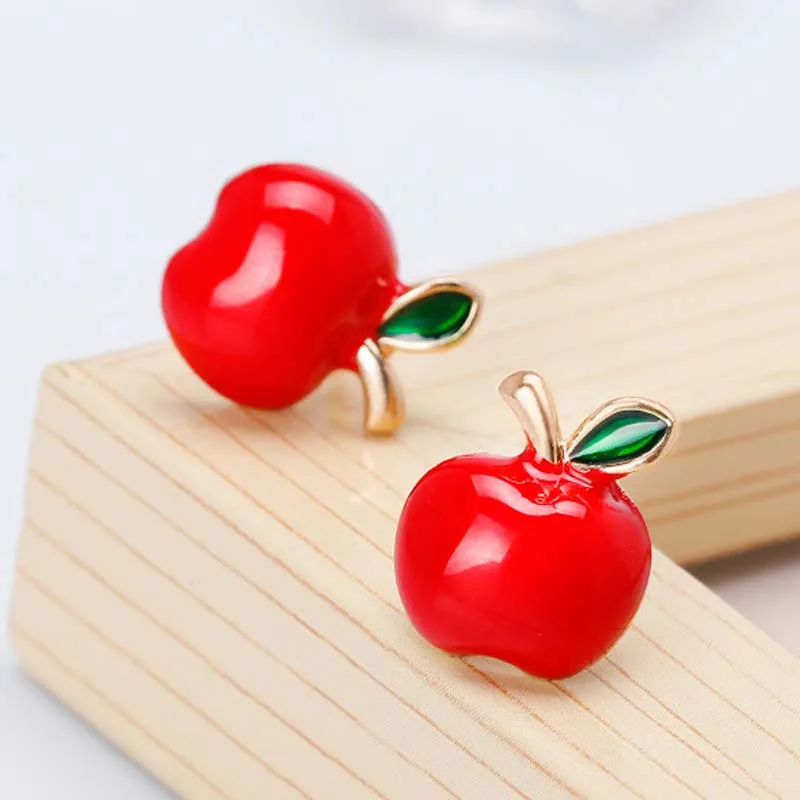 Простые милые рождественские серьги гвоздики для девочек с красными яблоками
