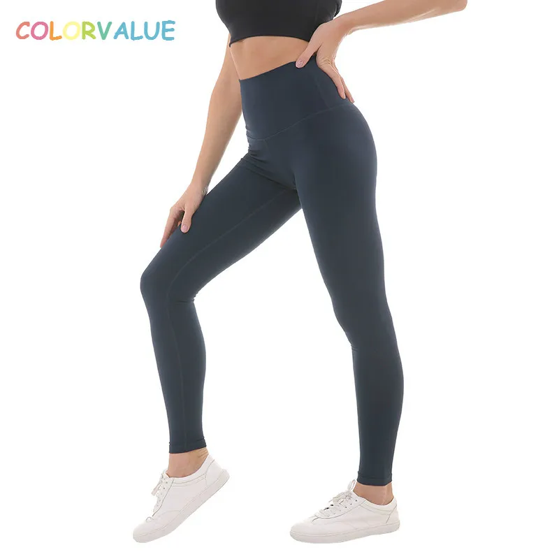 Colorvaluet, мягкие нейлоновые спортивные Леггинсы для йоги с высокой талией, женские спортивные колготки с высокой талией, эластичные штаны для бега, фитнеса, XS-L