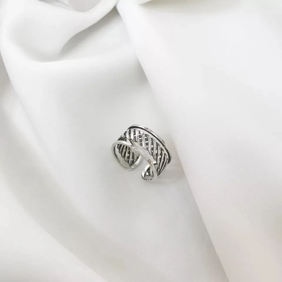 S925 sterling silver ring retro double line knotted opening adjustable trend personality men women girl hand jewelry | Украшения и