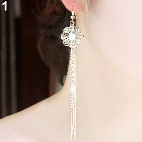 Женские длинные серьги Bluelans с круглыми кисточками и крючком|linear earring|long tasselrhinestone