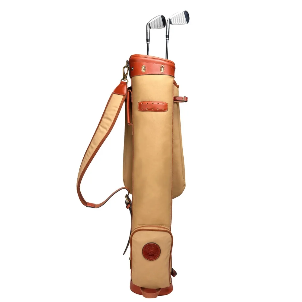Tourbon Vintage Golf Club Bag Canvas & Leather Khaki Golf Sunday Bags Carrier Fleece Padded Pencil Style Clubs Cover 89CM