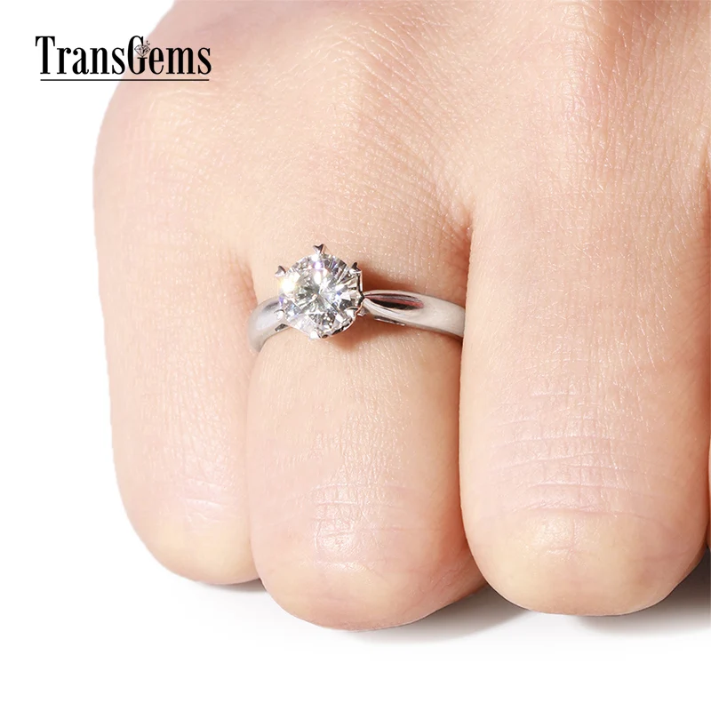 Женское кольцо для помолвки Transgems Solid 14k 585 из белого золота 1 карат диаметр 6 5 мм F