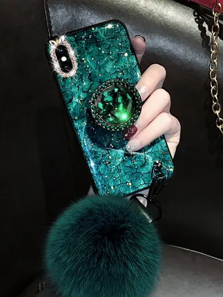 Модный дизайн DIY Блестящий Кристалл Алмаз с меховой шарик чехол для телефона iPhone