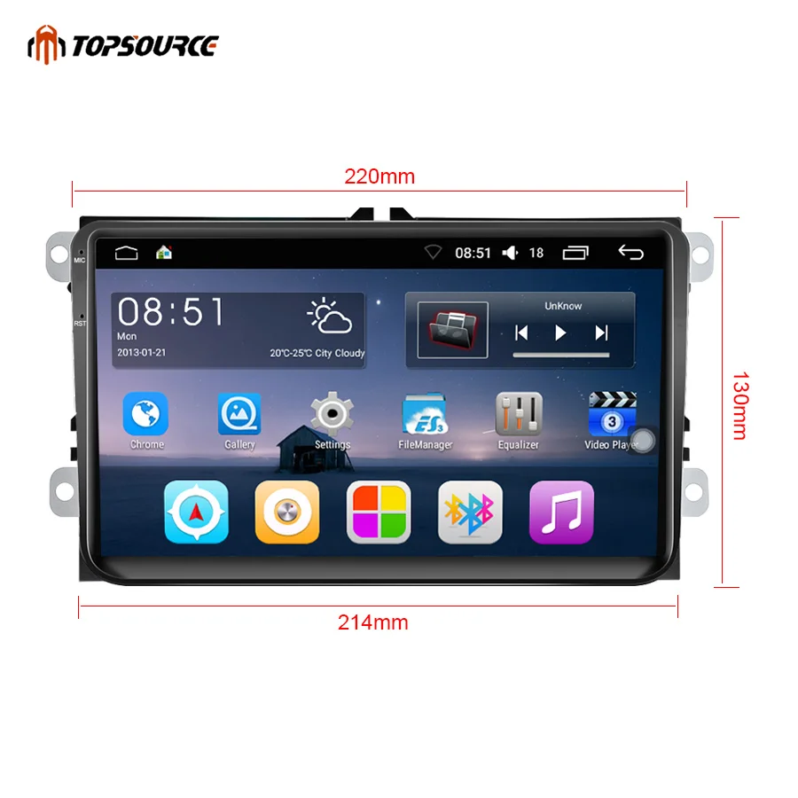 Автомобильный мультимедийный плеер TOPSOURCE VW9001 2 Din 16 ГБ GPS Android 9 дюймов Wi-Fi FM Mirror Link