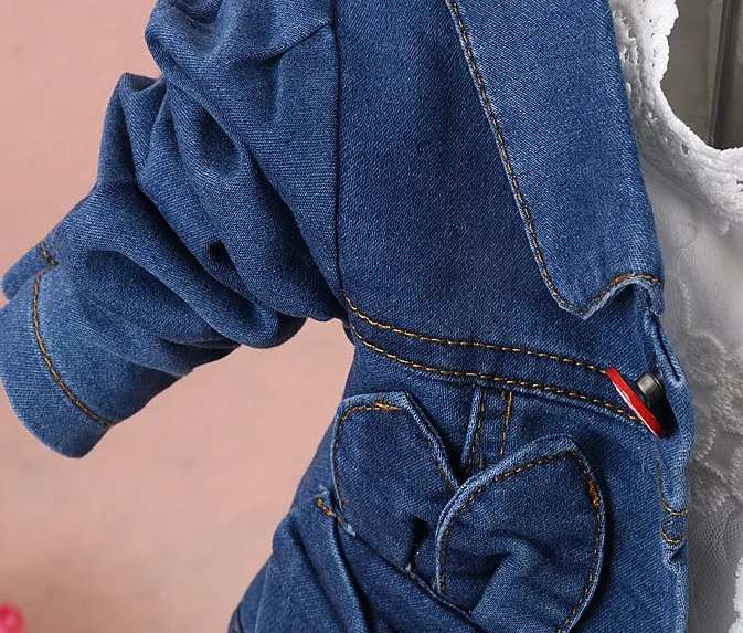 2017 г. новые весенние комплекты одежды для девочек кружевная джинсовая куртка с