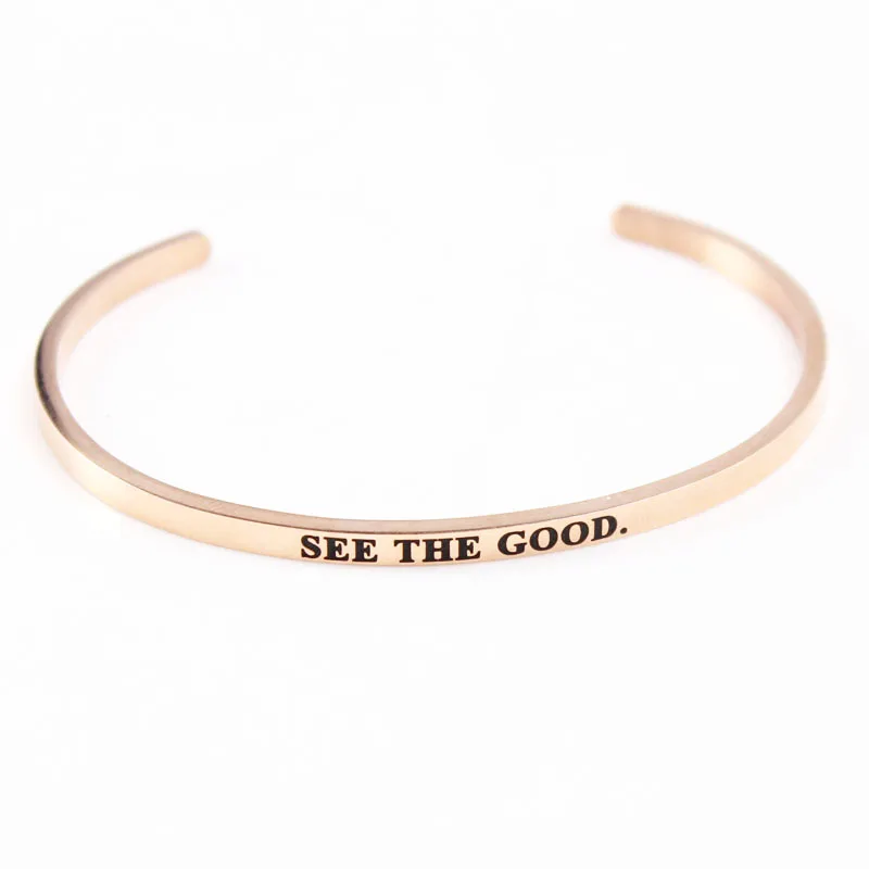 Onhale выдох из нержавеющей стали Открытый браслет манжета розовое золото с