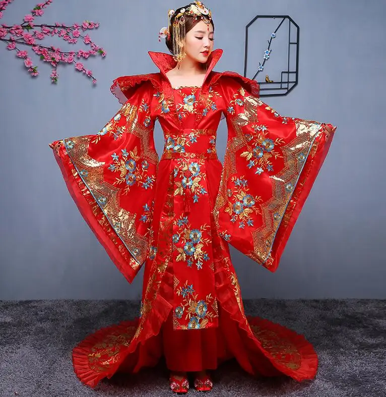 red Новинка, женский костюм, hanfu, платье со шлейфом, Женская Китайская традиционная одежда, китайская черная женская одежда, Женский костюм для сцены, по телевизору - Цвет: red