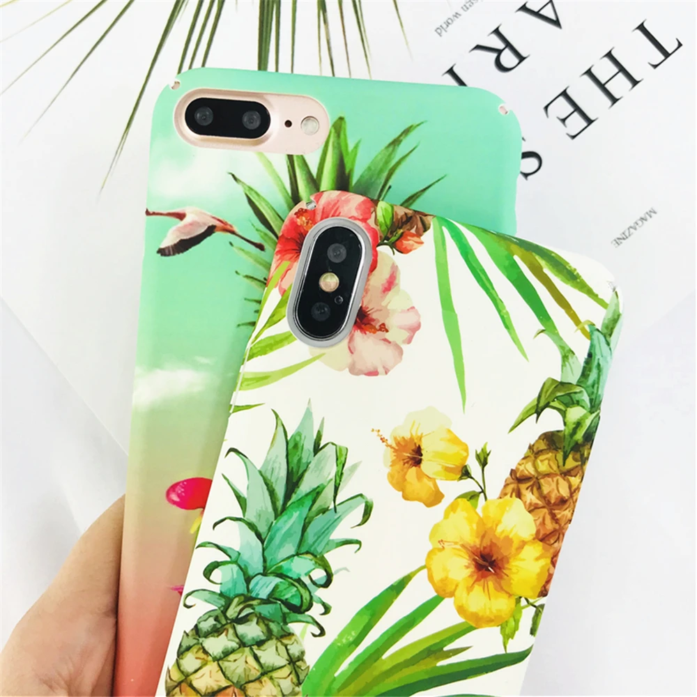 Top For IPhone 7 Plus Art Plants Flowers Leaf Pineapple Flamingos Pattern Case Iphone fashion Beach hard Phone Cases |