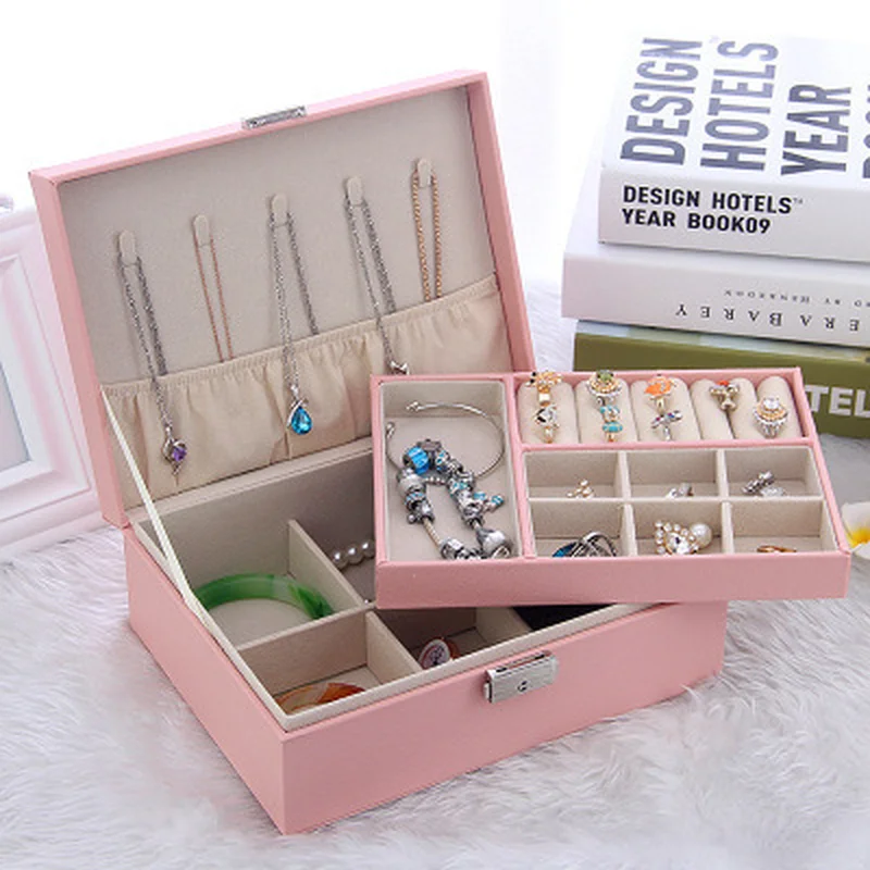 Европейский стиль ящик для хранения ювелирных изделий большой емкости 2 слоя