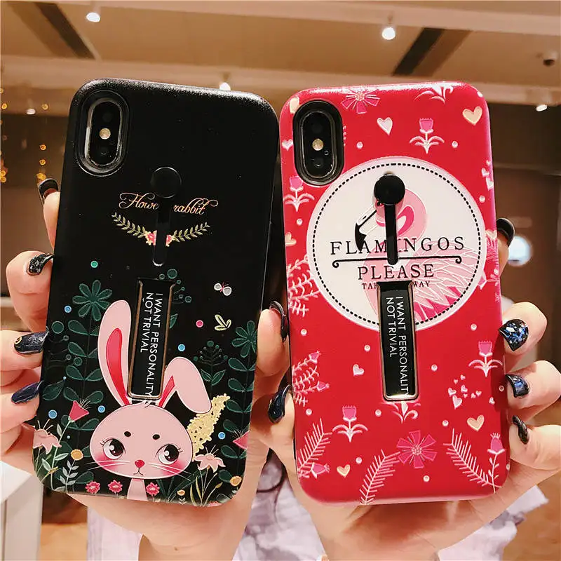 Милый мультяшный чехол для телефона с кольцом в виде фламинго iPhone 11 Pro XS Max 6 6S XR X 7 8