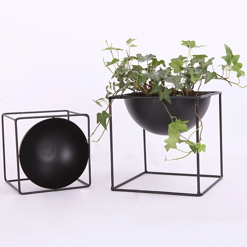 Чёрный Настольный водонепроницаемый металлический цветочный горшок для