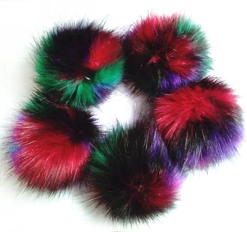 12 шт. фиолетовый зеленый серии искусственный мех енота меховым помпоном 15 см Pom