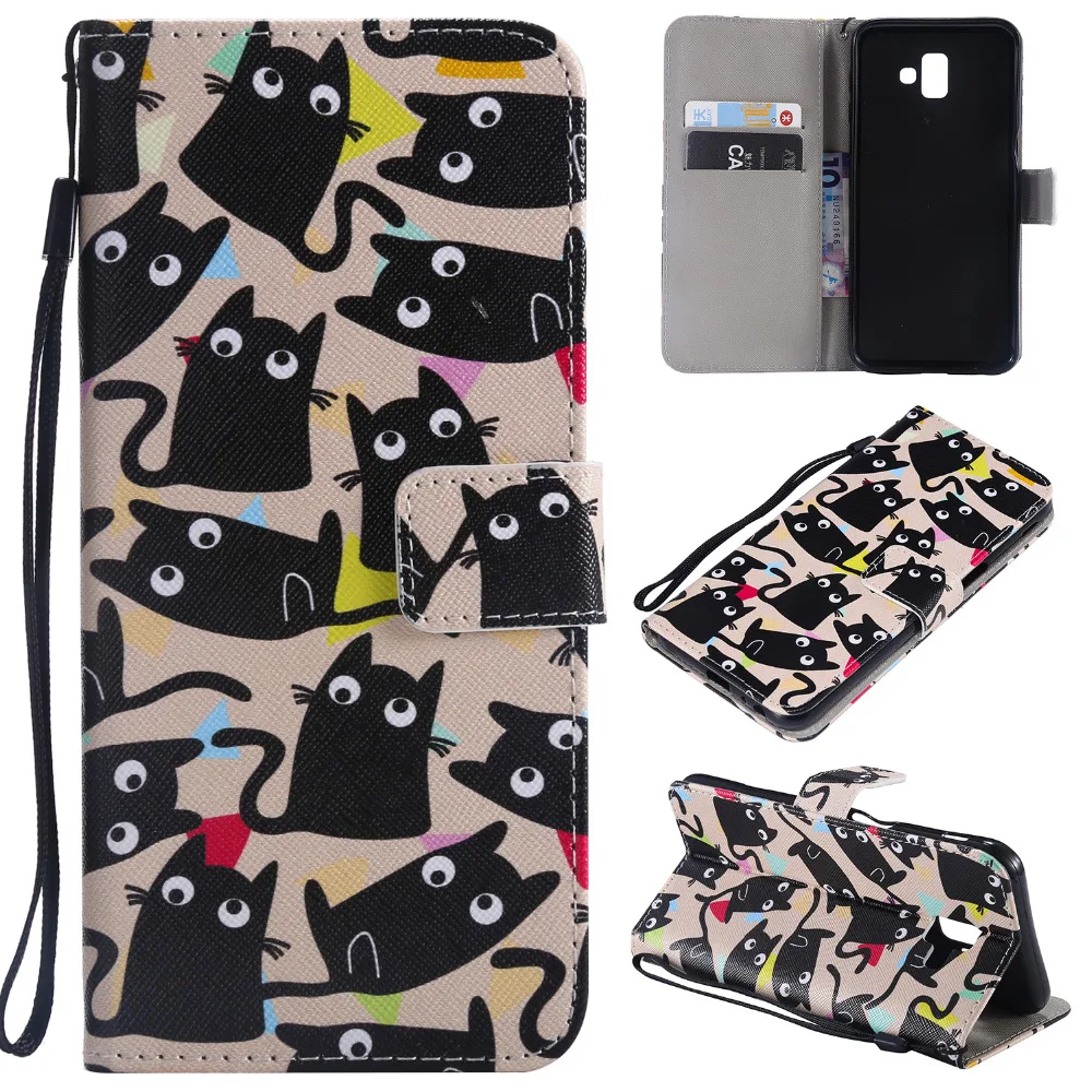 Кожаный чехол для Fundas samsung Galaxy J6 Plus, чехол для Coque samsung J6 Plus J6Plus J610, чехол-книжка с кошкой, чехол для телефона