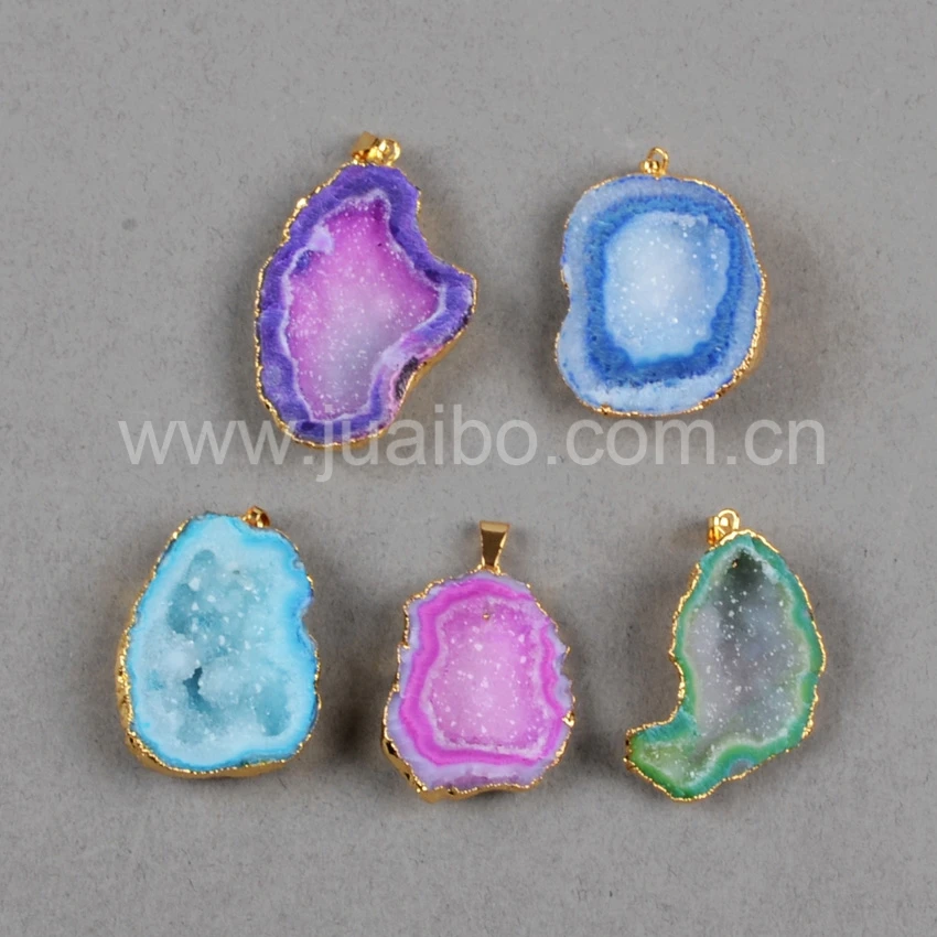 Природный geode druzy besd произвольной формы покрасить mix цвет позолоченные шику мода