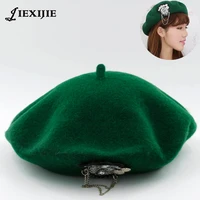 jiexijie hot 100 wool beret female winter hats vivi models riveted wool berets ladies painter hat rivet round cap for womens