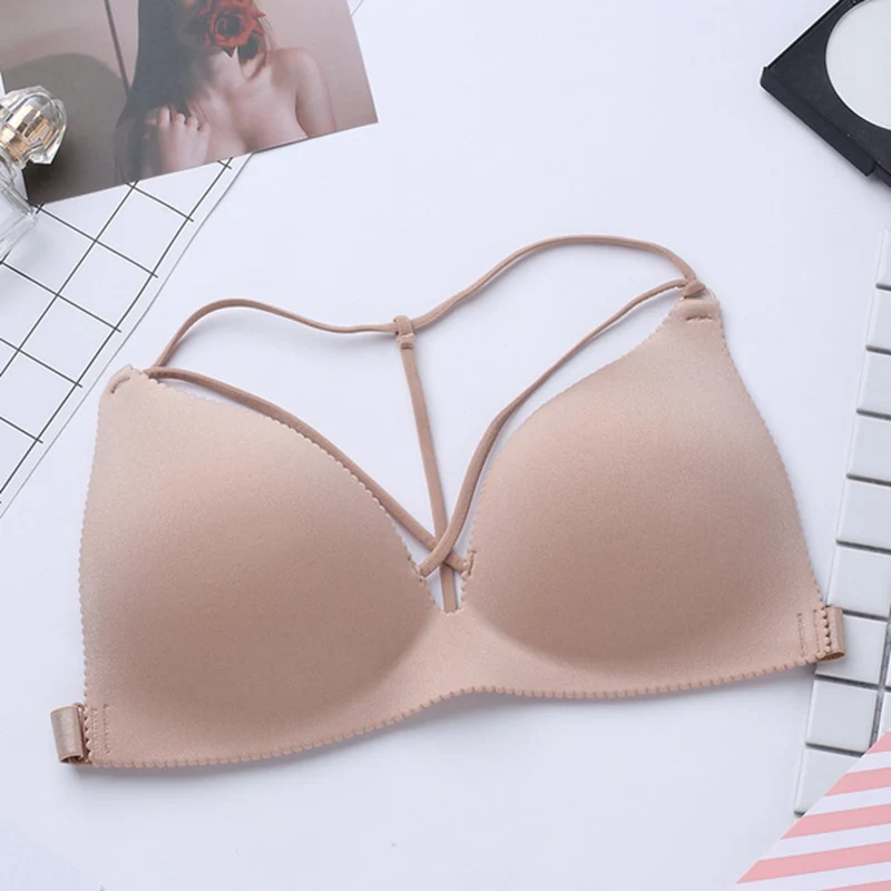Коричневый Бесшовная на бретелях бюстгальтеры мягкий отжимать Bralette сексуальное женское нижнее белье с вырезом на спине женские невидимые BH модные дизайнерские черные - Цвет: Коричневый