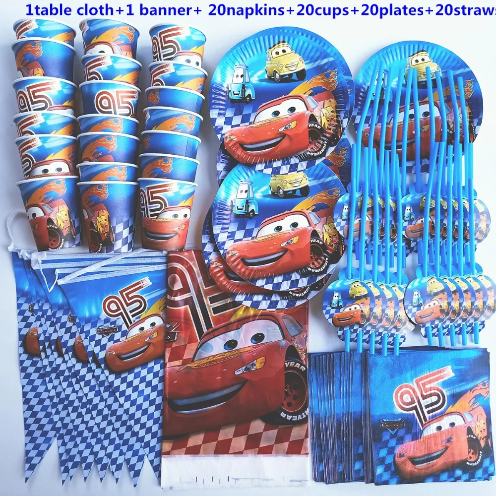 20 people Disney Mac queen baby boy happy birthday kids party decoration paper disposable table cloth napkin plates suppliers | Дом и сад