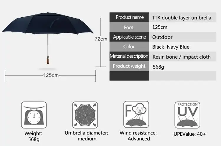 Двухслойные большие зонтики мужской автоматический зонт ветрозащитный TTK rain 3