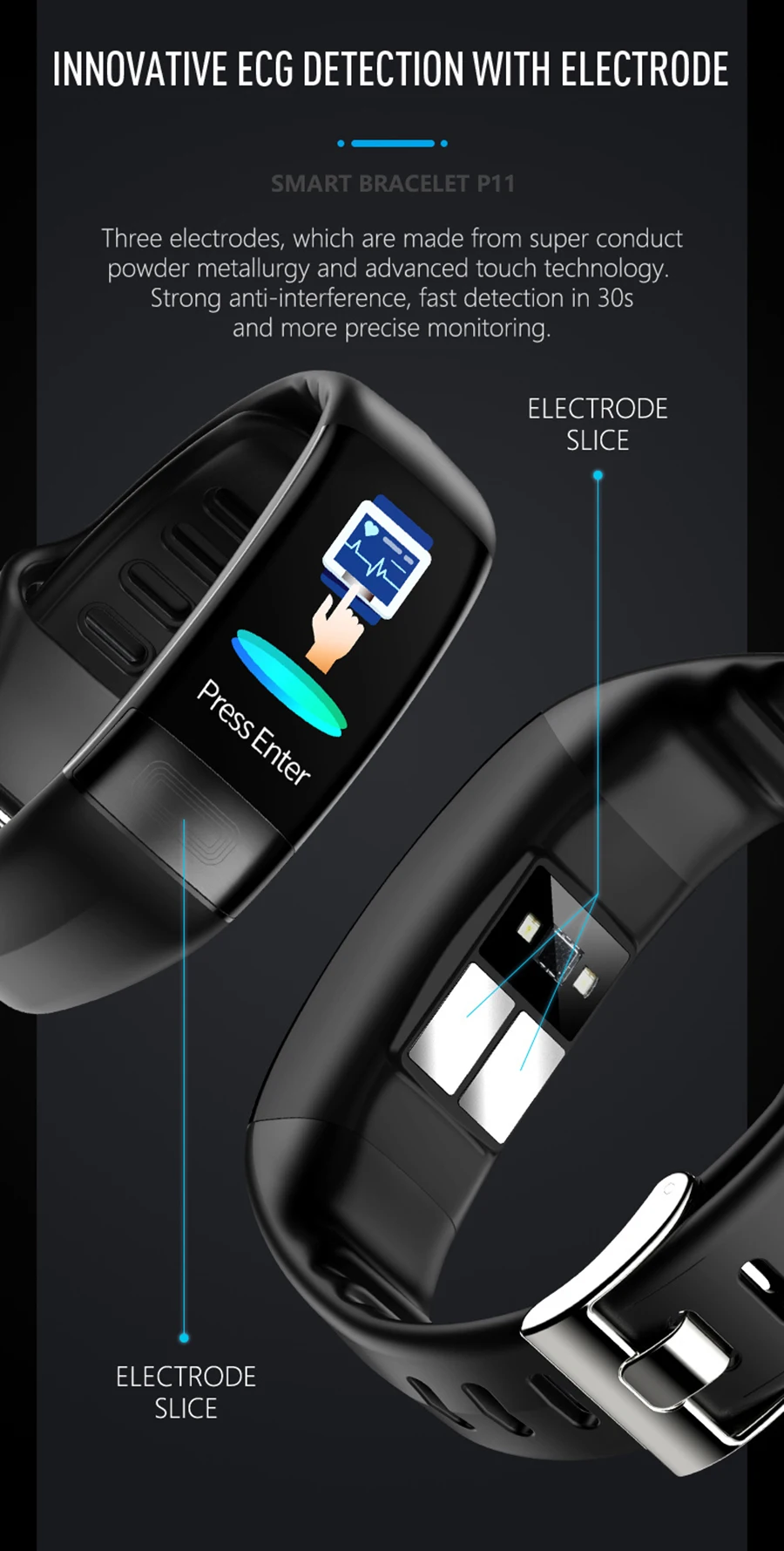 Vwar P11 ЭКГ+ PPG смарт-браслет кровяное давление HR монитор Smartband фитнес-трекер часы Шагомер умный Браслет для IOS Android