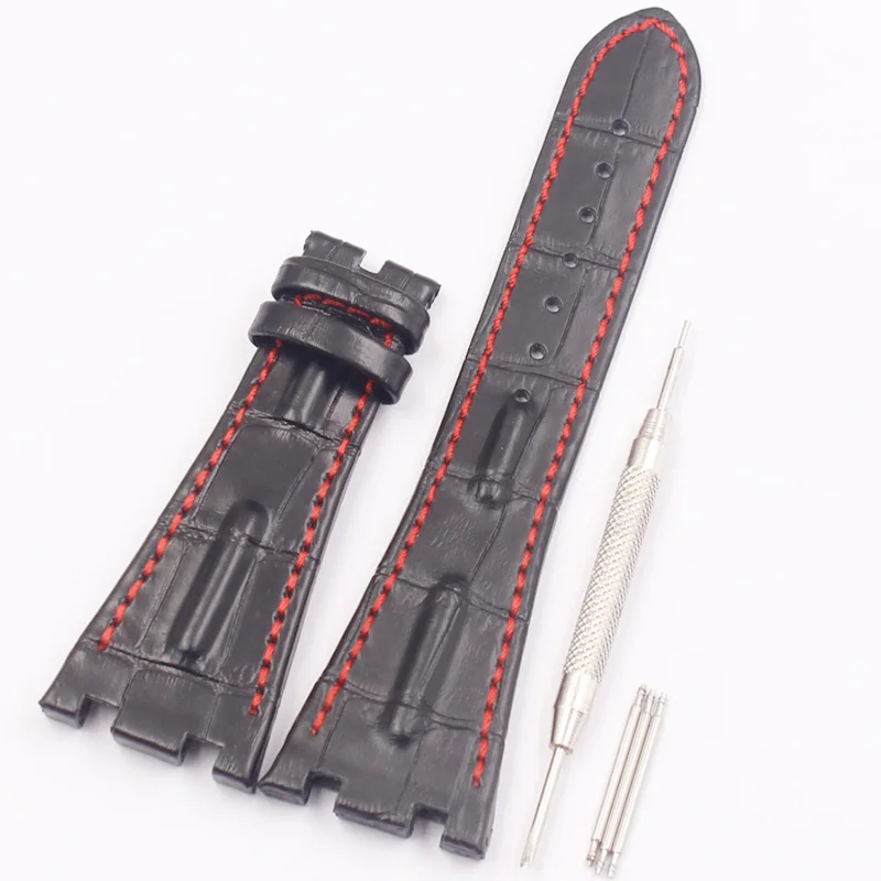 Black red line Аксессуары для часов применимый Audemars Piguet AP Королевский дуб морской серии ремешок кожаный ремешок 28 мм мужской ремень - Цвет ремешка: Black red line