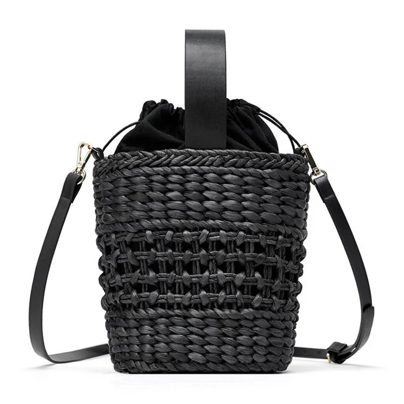 

3colors woven straw bag cylindrical shopping bag natural color fashion women's hollow crossbody bag bohemian beach bag