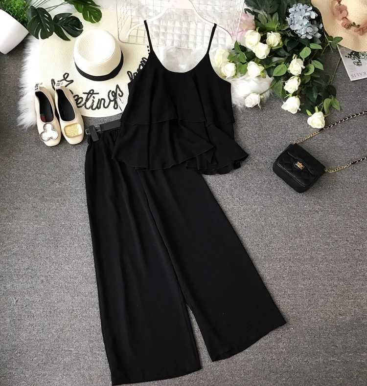 Женский костюм ALPHALMODA шифоновая куртка на подтяжках широкие брюки с высокой