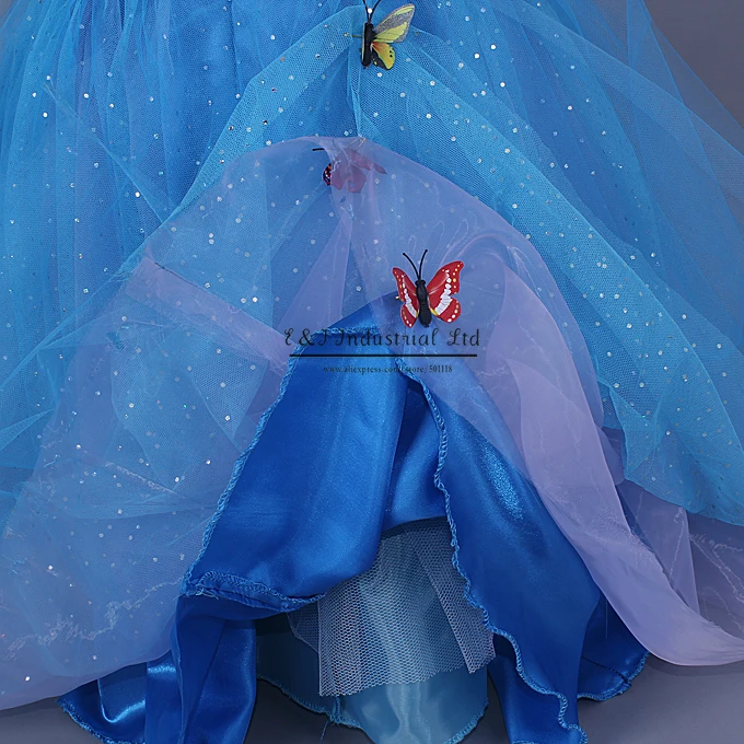 Милое детское платье Золушки голубое принцессы с бабочкой маскарадный костюм