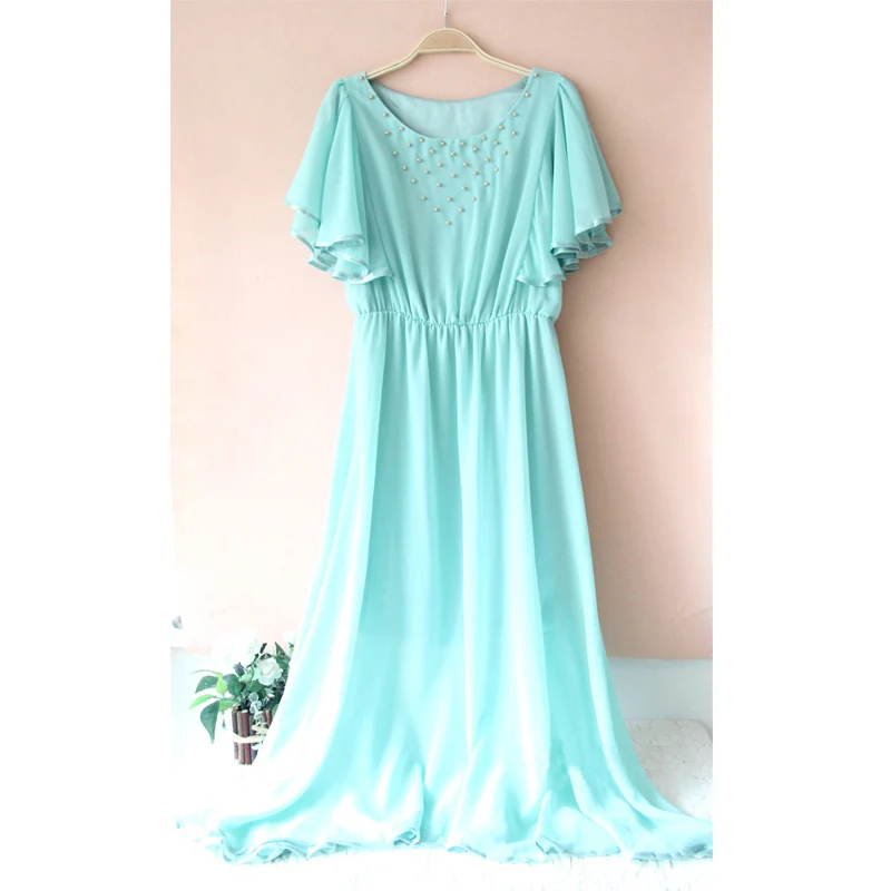 2016 новый полурукав элегантный богемы платье пляж шифоновое длиной до пола лето