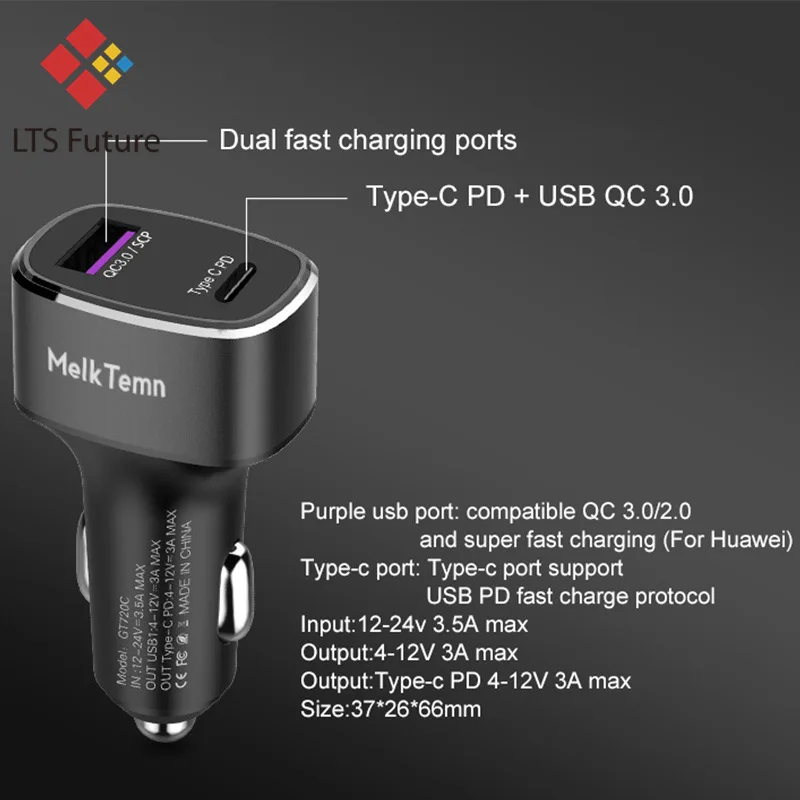 Быстрая зарядка QC 3,0 двойной порт usb Тип C PD Быстрый автомобильный телефон зарядное устройство для Iphone samsung huawei Быстрая зарядка Авто адаптер автомобиля
