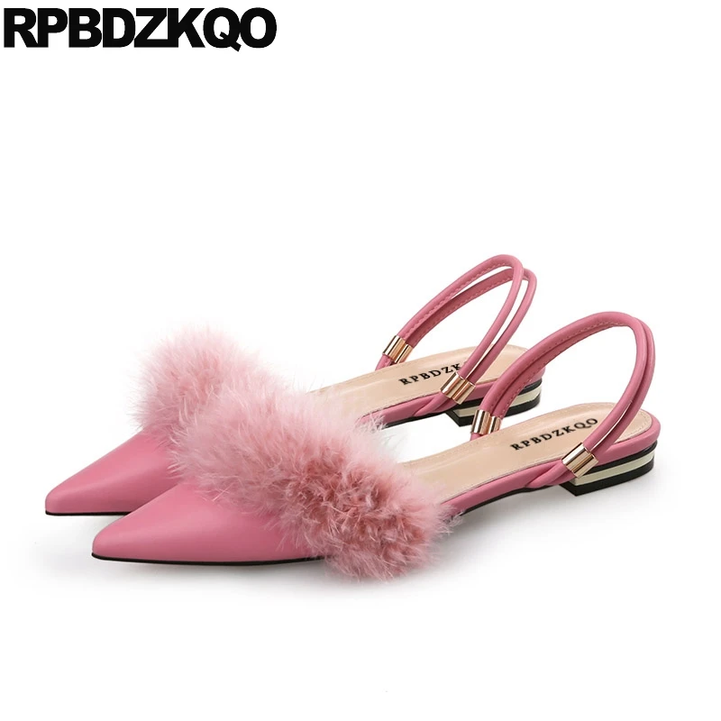 обнаженный сандалии красивая мех Китай дизайнер плоские мулы Slingback дам Женская