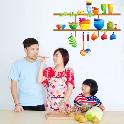 Мультяшная Милая кухонная посуда художественный Настенный декор плитка шкаф