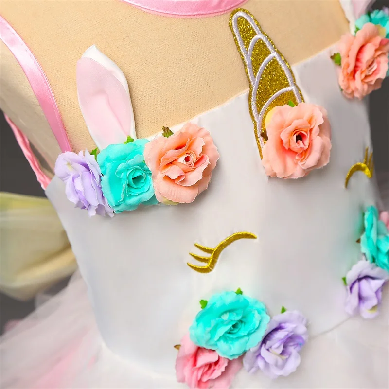 Floral Girls Unicorn Tutu Dress Pastel Rainbow Princess Birthday Party Children Kids Halloween Costume 4-10Y | Детская одежда и