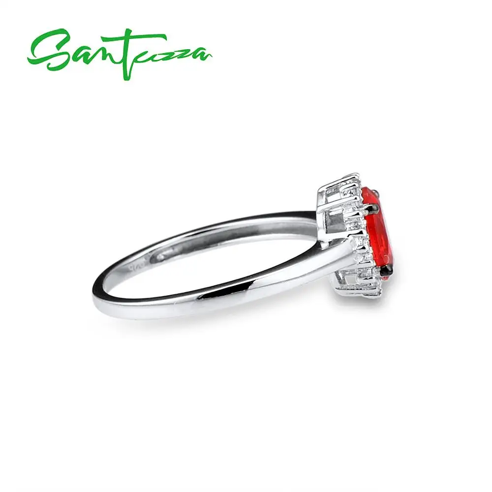SANTUZZA Silver Rings For Women Pure 925 Sterling Silver Glamorous Red Oval Glass Ring Elegant Wedding Accessories Fine Jewelry