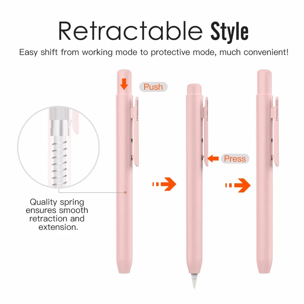 Защитный чехол Moko для Apple Pencil, чехол-держатель со встроенным зажимом, выдвижная защита наконечника, пружинная кнопка, фиксирующая крышка