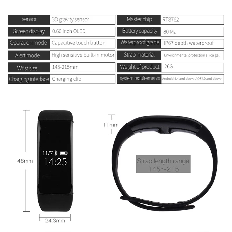 Fansaco Smartband Bluetooth Спорт Браслет Смарт часы Водонепроницаемый здоровья монитор