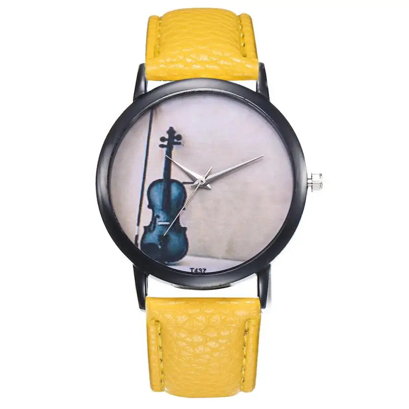 Yellow Музыкальные инструменты красочные женские кварцевые часы Необычные темперамент повседневные женские наручные часы простые подарки на день рождения# D - Цвет: Yellow