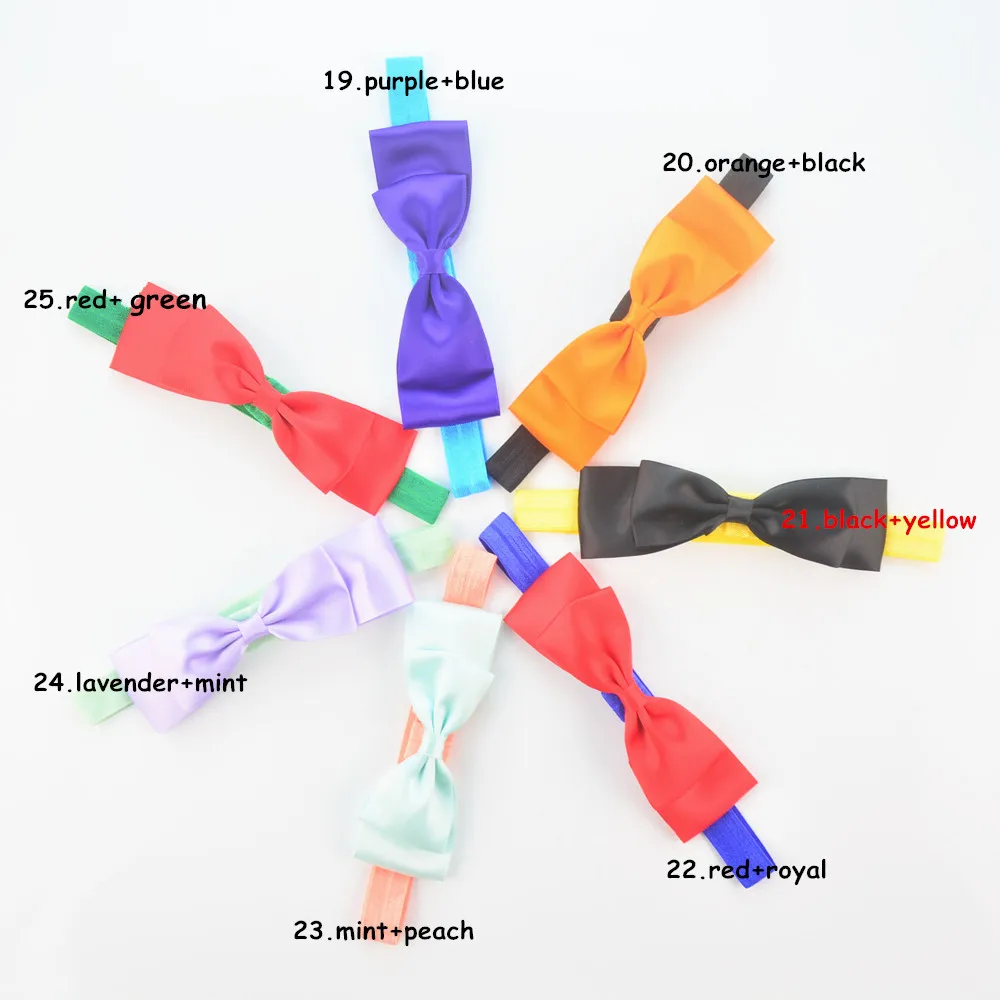25 шт./лот эластичная повязка на голову с атласным шелковым бантом дешевая для