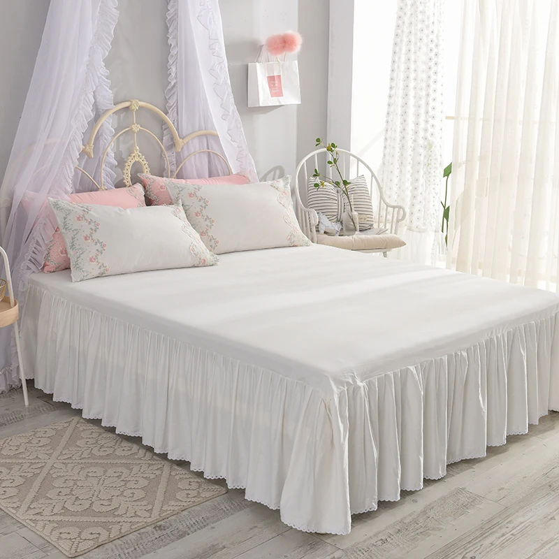 Solid Color Lace Bedding Set 4Pcs Romantic Wedding Princess Bedclothes Bedspread Cotton White Duvet Cover Bed Skirt Pillowcases | Дом и сад