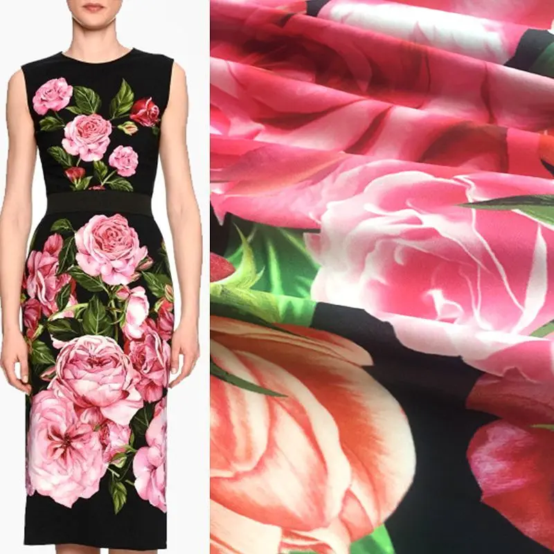 

70cmx145cm/Piece Fashion Printing Fabric Imitation Silk Polyester Fabric Rose Fashion Fabric Cheap Fabric Free Shipping