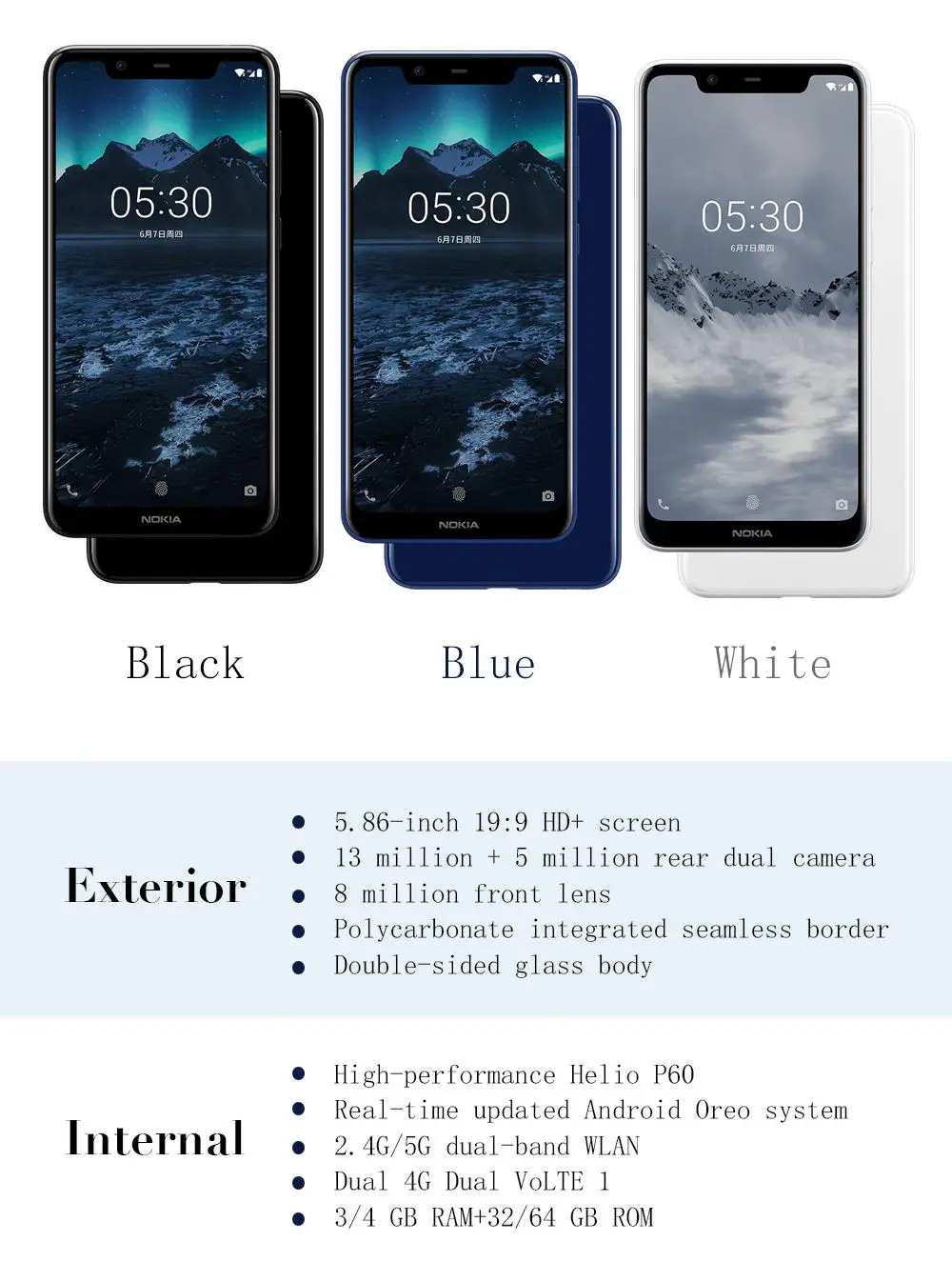 Мобильный телефон Nokia X5 4G 64G Android 8 1 3060 мАч 3 камеры две sim карты отпечаток пальца 5 86