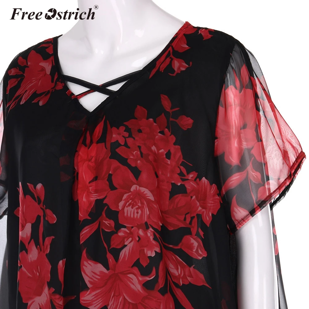 Женские топы Free Ostrich 5xl 2019 летняя двойная шифоновая блузка с перекрещивающимися