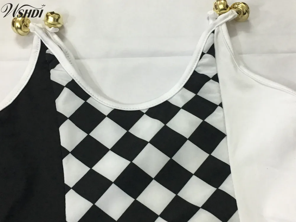 Черный белый цвет решетки костюм клоуна на Хеллоуин Косплэй для взрослых