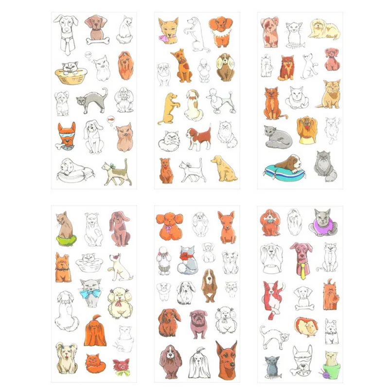 6 листов/партия мультяшная милая собака бумажная наклейка сделай сам скрапбукинг