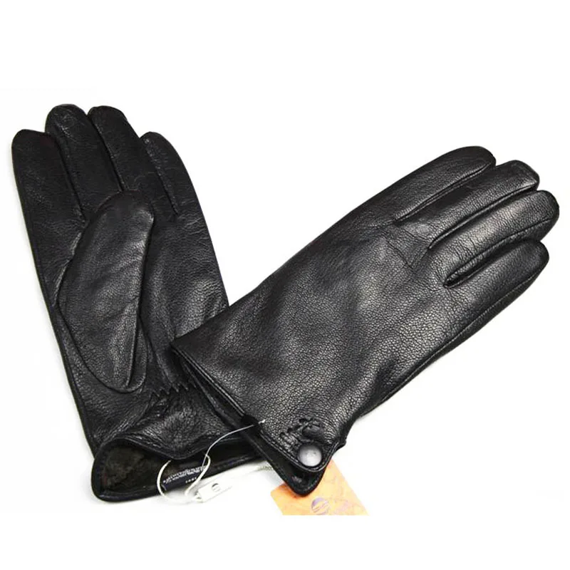 Black Velvet lining Guantes Eldiven кожаные перчатки мужские прямые стиль оленьей кожи толще имитация кролика подкладка Осень и Зима Холодная Теплая - Цвет: Black Velvet lining