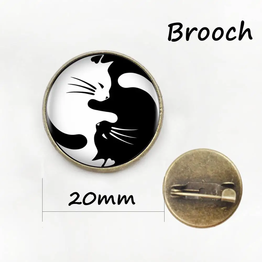 brooch 20mm Винтажное ожерелье с подвеской в виде котов из двух Инь-Ян, кабошон, длинная цепочка, мужское ожерелье с Т-образной цепочкой, модное женское и мужское ожерелье HZ1 - Окраска металла: brooch 20mm