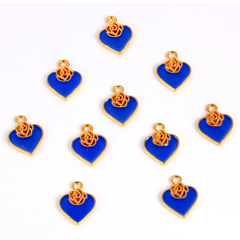 10pcs Heart Charm 14 10 шт черные белые розовые красные эмалированные амулеты подвеска в форме сердца для DIY ожерелья, браслеты, ювелирные изделия для изготовления шармов в форме сердца - Окраска металла: 10pcs Heart Charm 14