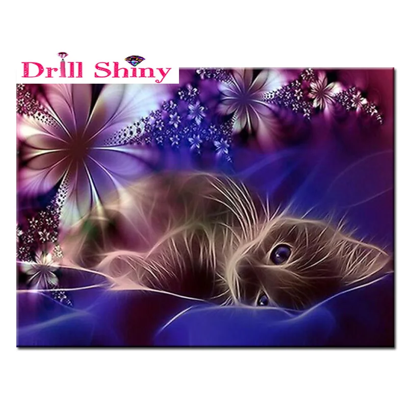 

Алмазная живопись с блестящими рисунками кошки, 3D Алмазная вышивка «сделай сам», полная вышивка крестиком, животное 5D Стразы