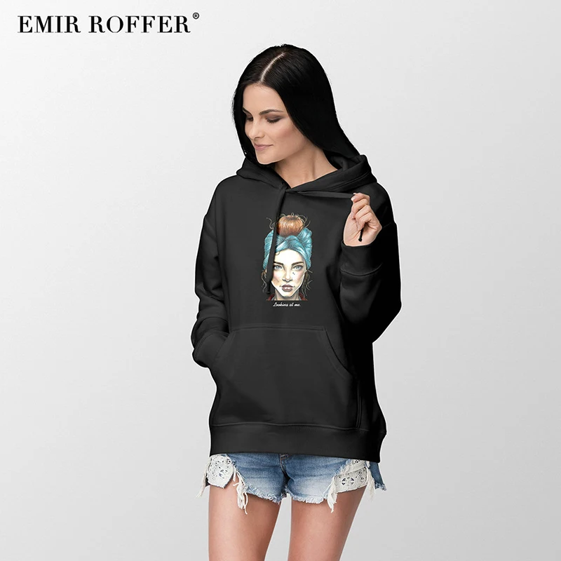 EMIR ROFFER,, модная уличная одежда, Харадзюку, толстовки, женские толстовки, большие размеры, с капюшоном, теплая женская зимняя одежда